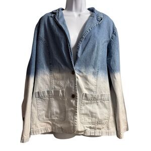 Reworked Vintage Bill Blass Reverse Dip Dye Ombré Denim Blazer XL